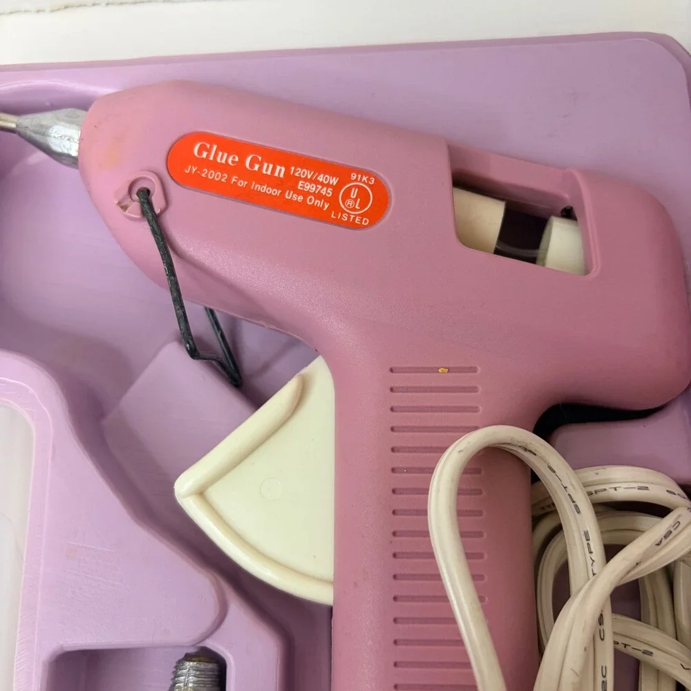 Rag Shop Crafters Hot Melt Glue Gun Set Pink Vintage JY-2002 40W with Case Works
